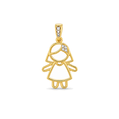Pingente menina com zircônias folheado a ouro 18k