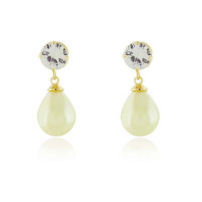 Brinco gota pérola com zircônia folheado a ouro 18k