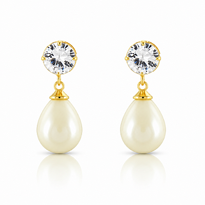 Brinco gota pérola com zircônia folheado a ouro 18k