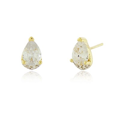 Brinco gota com zircônias folheado a ouro 18k
