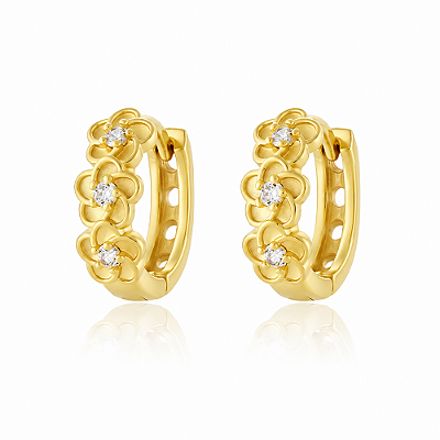 Argola flores com zircônias folheada a ouro 18k