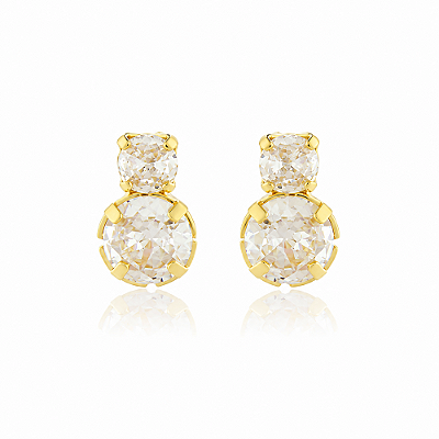 Brinco zircônias duplas folheado a ouro 18k