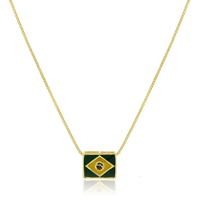 Gargantilha bandeira do Brasil folheado a ouro 18k