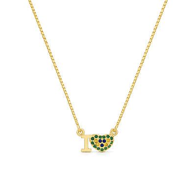 Gargantilha I Love Brasil folheada a ouro 18k