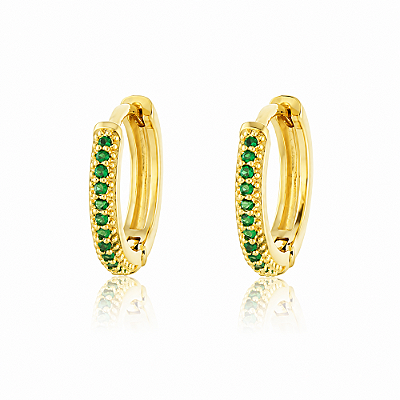 Argola com zircônias verdes folheada a ouro 18k