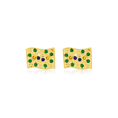 Brinco bandeira do Brasil com zircônias folheado a ouro 18k