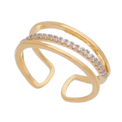 Anel ajustável com zircônias folheado a ouro 18k