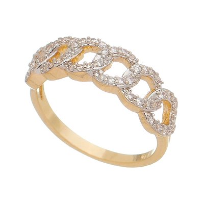 Anel com zircônias folheado a ouro 18k