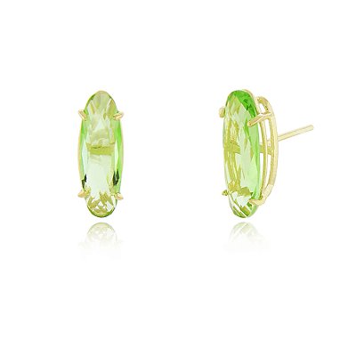 Brinco com zircônia oval folheado a ouro 18k