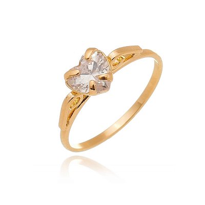 Anel coração com zircônia folheado a ouro 18k