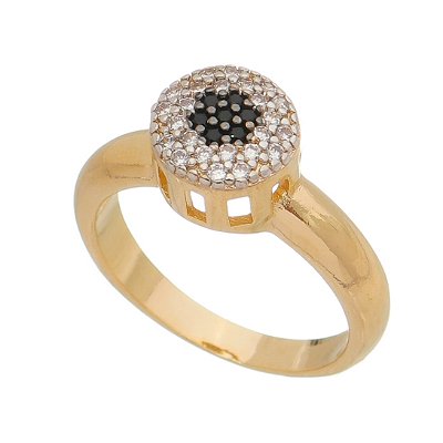 Anel chuveiro com zircônias pretas folheado a ouro 18k