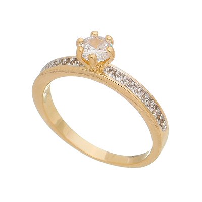 Anel solitário com zircônias folheado a ouro 18k