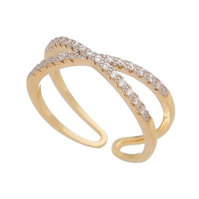 Anel ajustável com zircônias folheado a ouro 18k