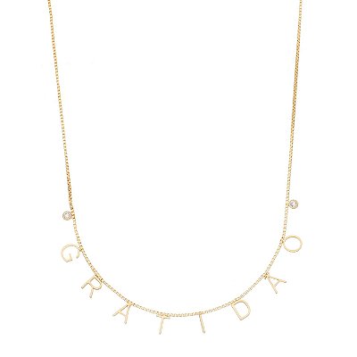 Gargantilha Gratidão com zircônias folheada a ouro 18k