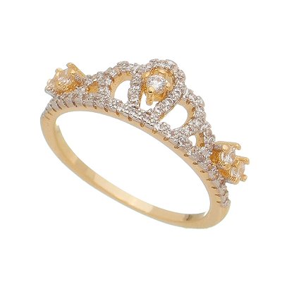 Anel coroa com zircônias folheado a ouro 18k