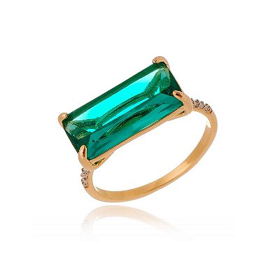 Anel pedra baguete zircônia amarela folheado a ouro 18k