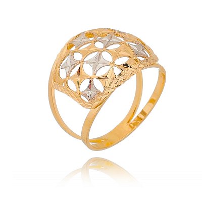 Anel misto trabalhado folheado a ouro 18k