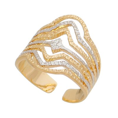 Anel largo misto trabalhado folheado a ouro 18k