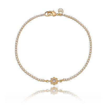 Pulseria com zircônias folheada a ouro 18k 18cm