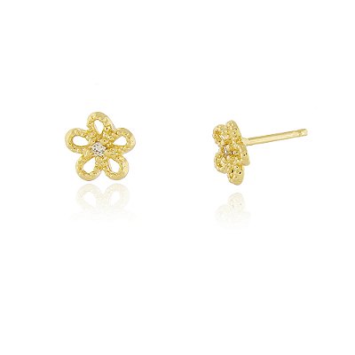 Brinco florzinha vazada folheado a ouro 18k