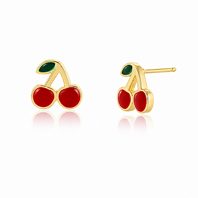 Brinco cereja com resina folheado a ouro 18k