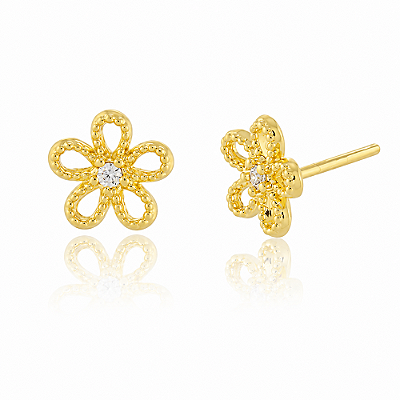 Brinco florzinha vazada folheado a ouro 18k