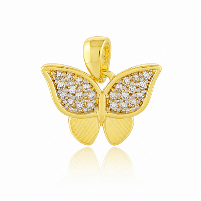 Pingente borboleta com zircônias folheado a ouro 18k