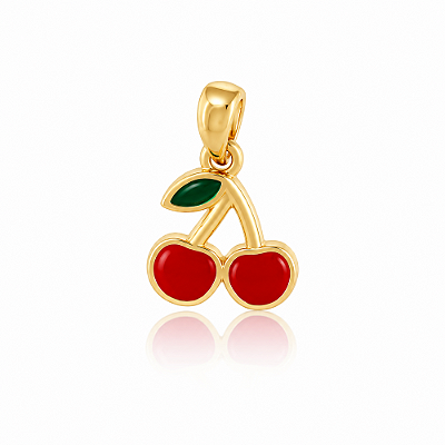 Pingente cereja com resina folheado a ouro 18k