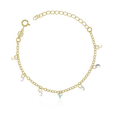 Pulseira infantil colorida folheada a ouro 18k 12cm