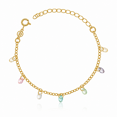 Pulseira infantil colorida folheada a ouro 18k 12cm