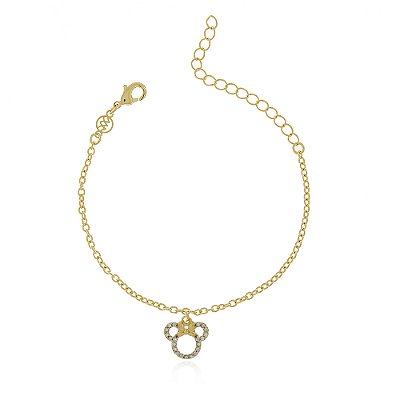 Pulseira infantil Minnie folheada a ouro 18k 12 cm