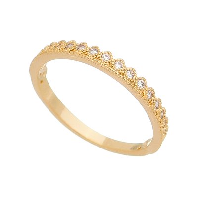 Anel meia aliança com zircônias folheado a ouro 18k