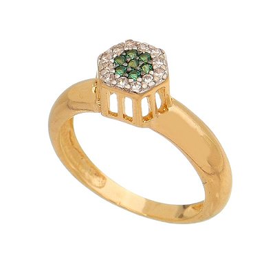 ANEL FOLHEADO A OURO 18K E RODIO COM ZIRCONIAS