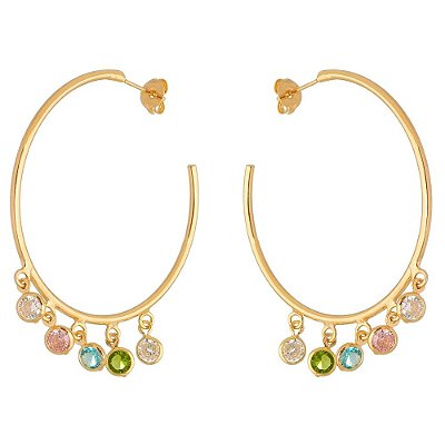 ARGOLA FOLHEADA A OURO 18K COM ZIRCONIAS COLORIDAS