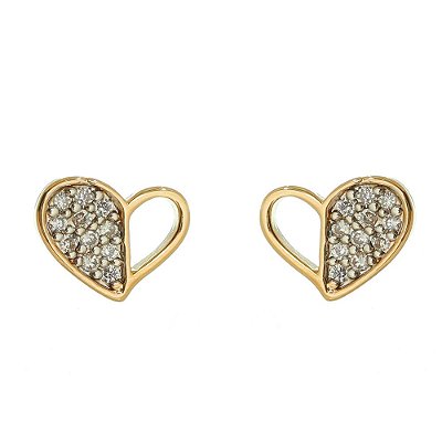 BRINCO CORAÇÃO FOLHEADO A OURO 18K METADE ZIRCONIAS