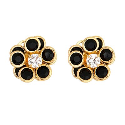 Brinco flor preta folheado a ouro 18k