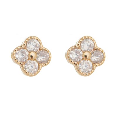 BRINCO TREVO FOLHEADO A OURO 18K COM ZIRCONIAS