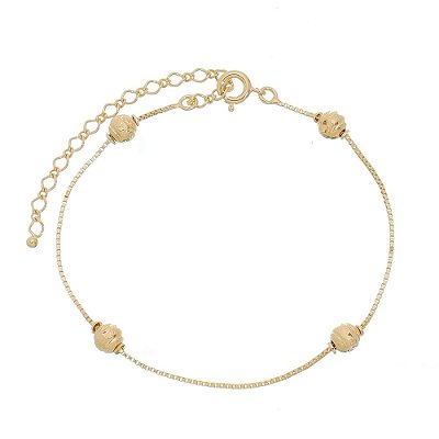 PULSEIRA BOLA DIAMANTADA FOLHEADA A OURO 18K INFANTIL 15cm