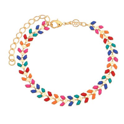 PULSEIRA COLORIDA FOLHEADA A OURO 18K ADULTO 16cm