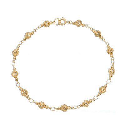 PULSEIRA COM BOLAS PEQUENAS VAZADAS FOLHEADA A OURO 18K ADULTO 19cm