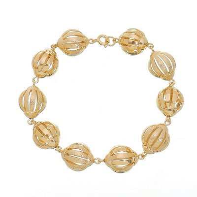 PULSEIRA BOLAS TRABALHADAS FOLHEADA A OURO 18K ADULTO 19cm