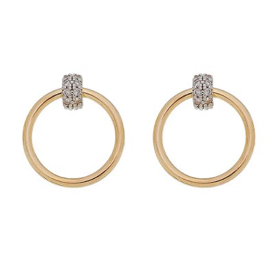 BRINCO CIRCULO FOLHEADO A OURO 18K COM ZIRCONIA