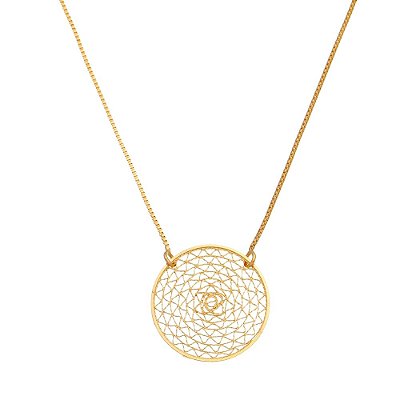 GARGANTILHA MANDALA FOLHEADA A OURO 18K
