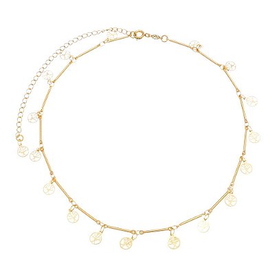 GARGANTILHA CHOKER ARVORE DA VIDA FOLHEADA A OURO 18K