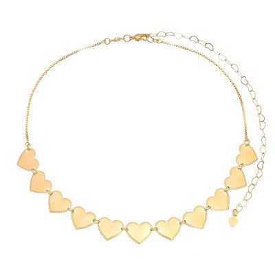 GARGANTILHA CHOKER CORAÇÕES FOLHEADA A OURO 18K