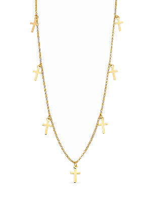 Gargantilha cruzes folheada a ouro 18k 80cm