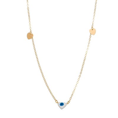 GARGANTILHA FOLHEADA A OURO 18K CORAÇÃO COM OLHO GREGO