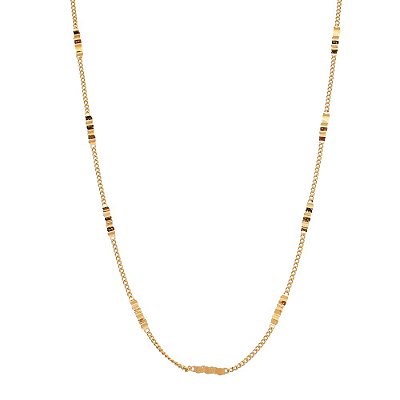 GARGANTILHA FOLHEADA A OURO 18K COM CHAPAS TRABALHADAS 45CM