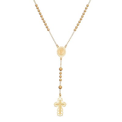 GARGANTILHA FOLHEADA A OURO 18K TERÇO COM CRUZ TRABALHADA 45CM