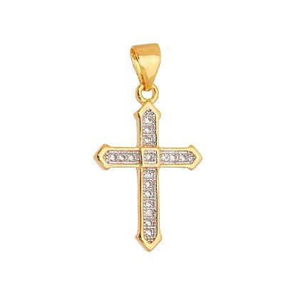 PINGENTE P FOLHEADO A OURO 18K CRUZ CRAVEJADA COM ZIRCONIAS